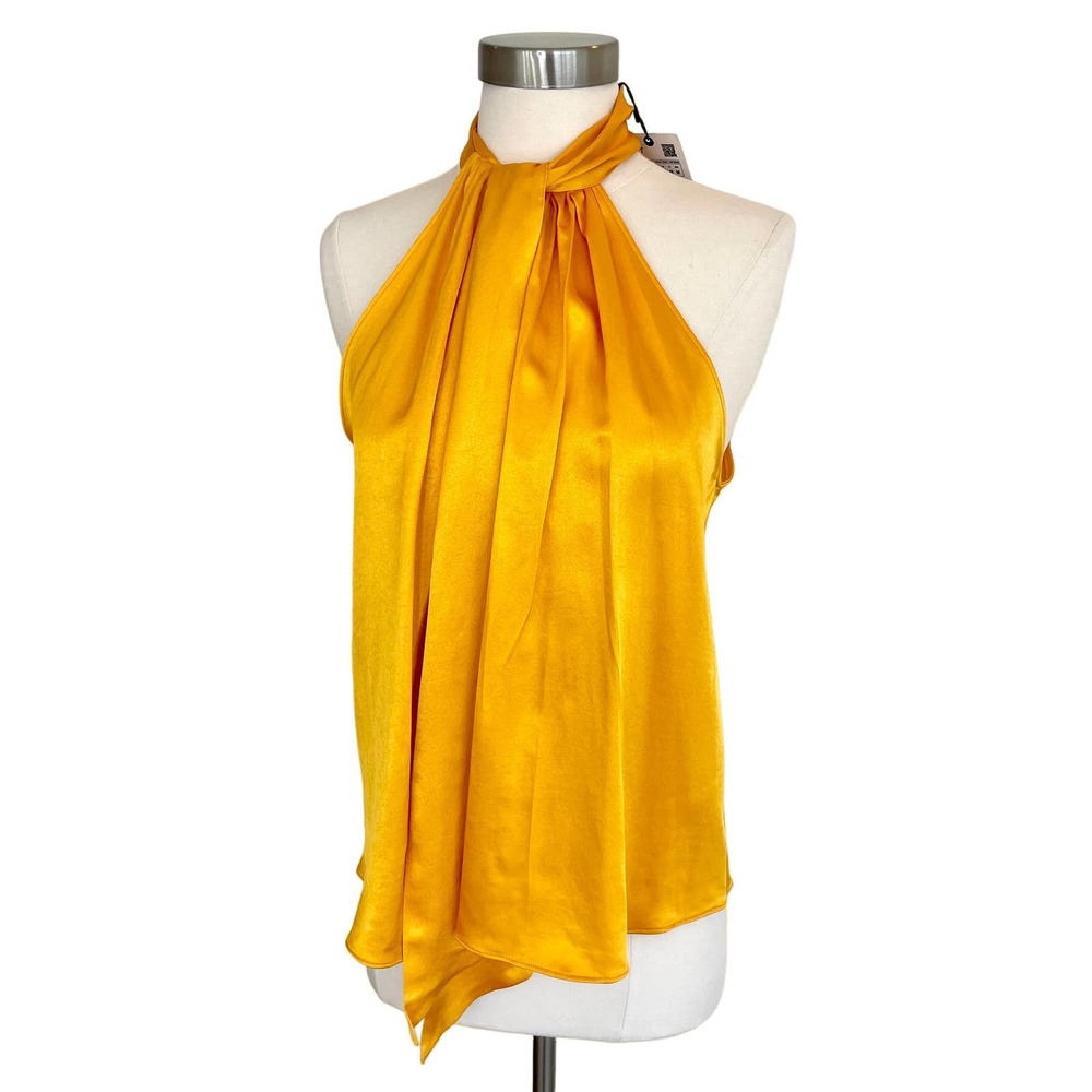 ZARA PLEATED DRAPED HALTER TOP GOLDEN M